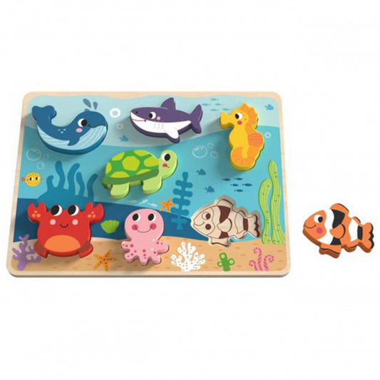 TOOKY TOY Houten Kinderpuzzel Zee, Wereld, Vissen en Schildpad