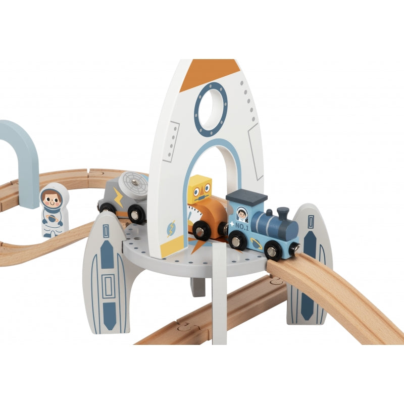 TOOKY TOY Houten Trein Set met Rails met thema Ruimte