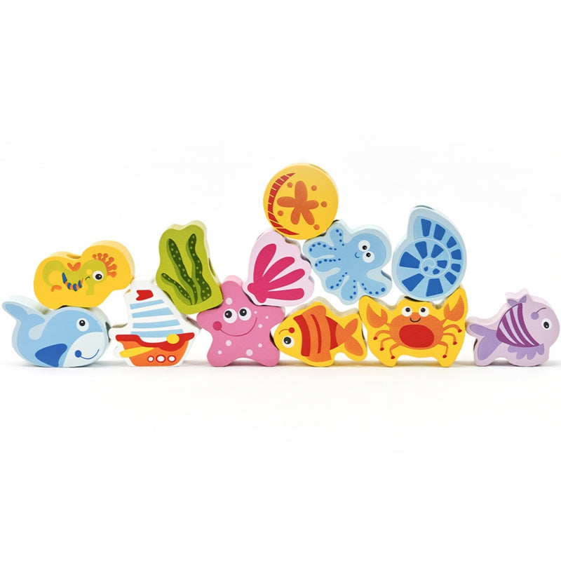 CLASSIC WORLD Houten Rijgblokken Waterdieren - 13 stuks
