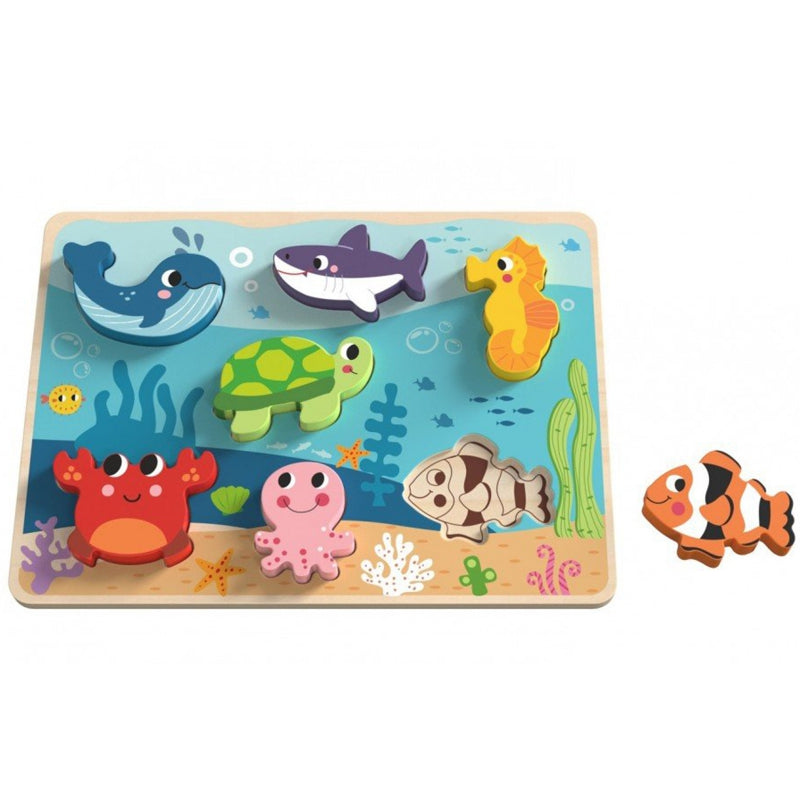 TOOKY TOY Houten Kinderpuzzel Zee, Wereld, Vissen en Schildpad
