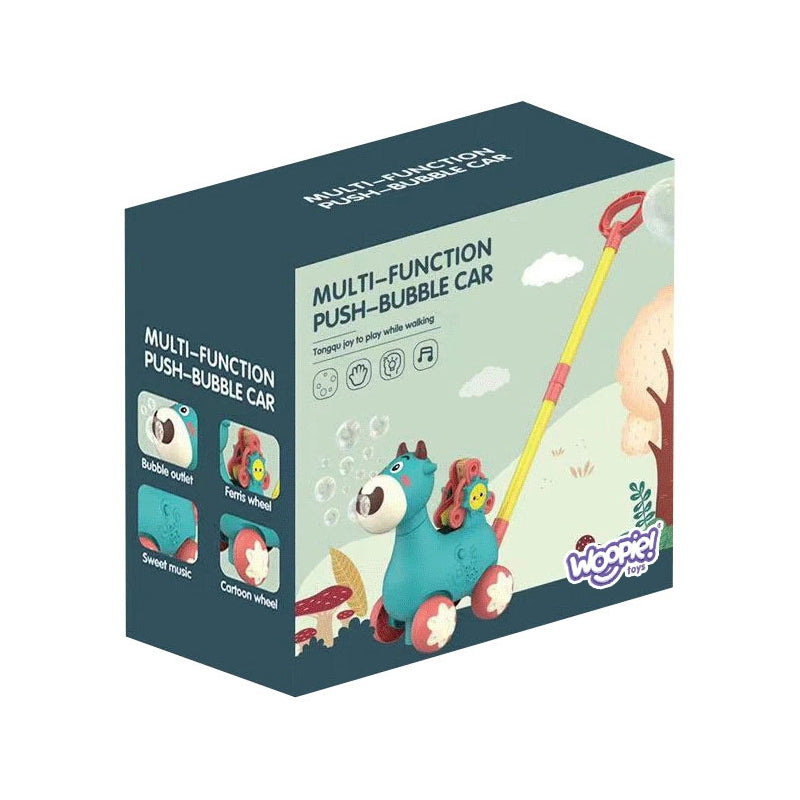 WOOPIE Duwkar Koe voor baby, Inclusief Geluid en Zeepbellen voor kinderen - Roze/Paars, Duwspeelgoed