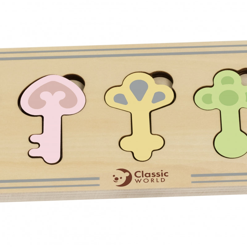 CLASSIC WORLD Houten Montessori Sensorische Puzzel met Sleutels en Slotjes