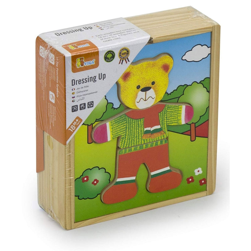 VIGA Houten Beren Puzzel voor Peuters - Kleed de Beerjongen aan