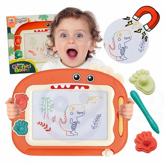 WOOPIE Kleurrijk Magnetisch Schrijfbord voor kinderen Oranje + 2 Dinosaurusstempels
