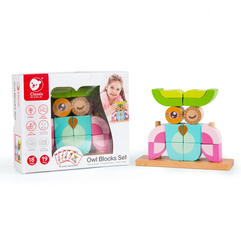 CLASSIC WORLD Kreatywne Drewniane Klocki Przestrzenne 3D Sowa