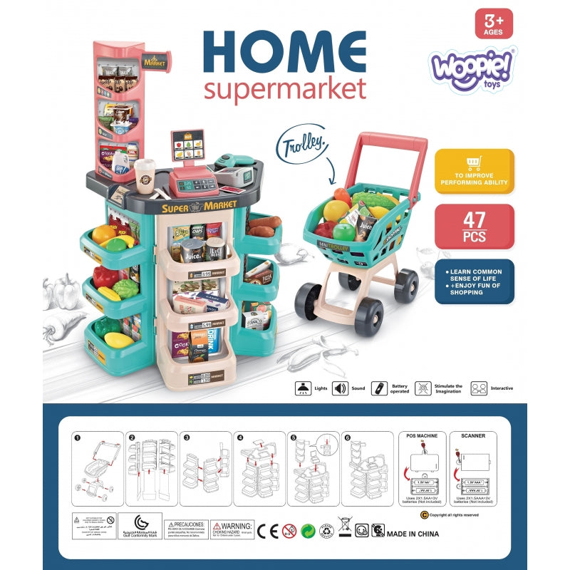 WOOPIE Speelgoed Supermarkt met Winkelwagen en accessoires 47 stuks