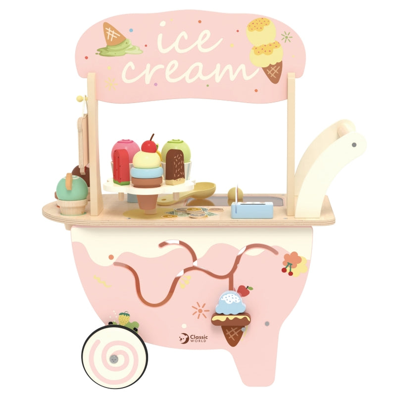 CLASSIC WORLD houten Ice Cream winkel 3-in-1 winkelkar - 40 stuks