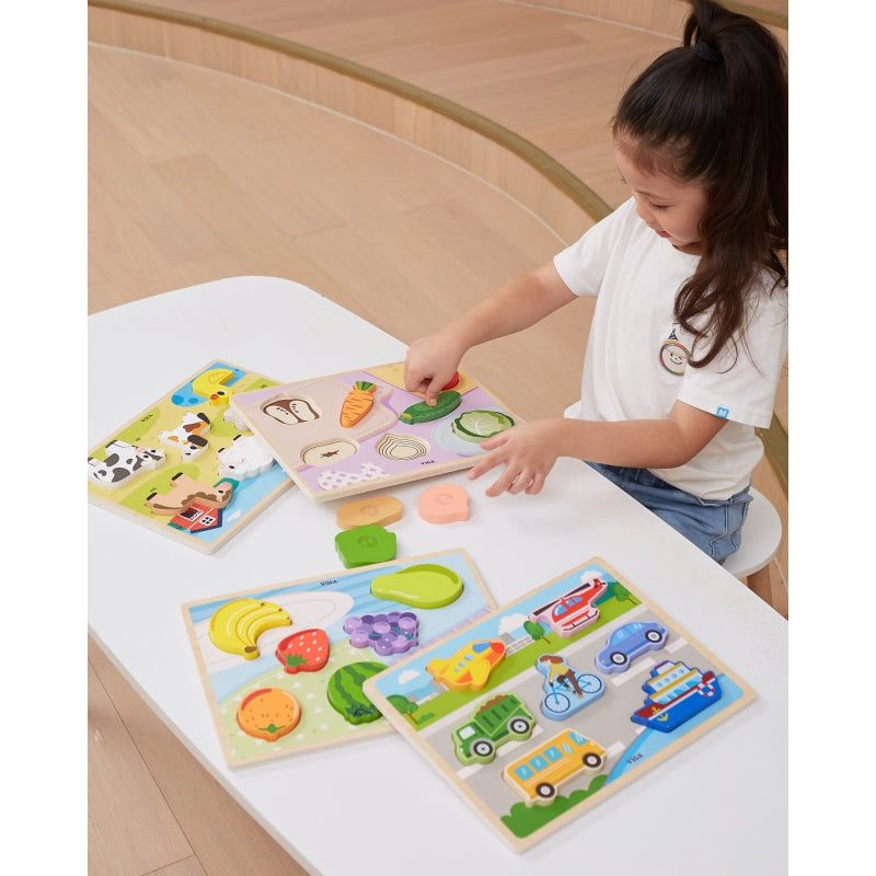 VIGA Houten 2in1 Voertuigen Puzzel