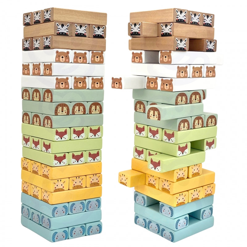 WOOPIE Wiebelende Toren Behendigheidsspel Dieren - 82 stuks - FSC