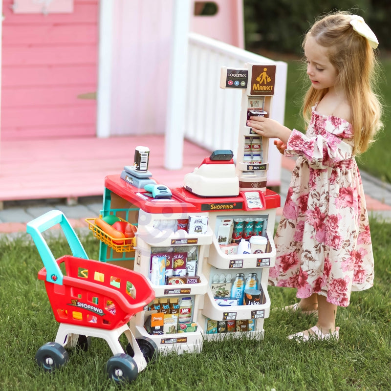 WOOPIE Speelgoed Supermarkt Speelwinkel met Winkelwagentje, Weegschaal, Kassa, Scanner + 48 Accessoires