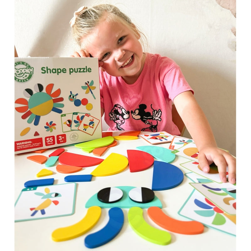 WOOPIE GREEN Houten Montessori Puzzel - 40 Patronen - 55 stuks - FSC-certificaat