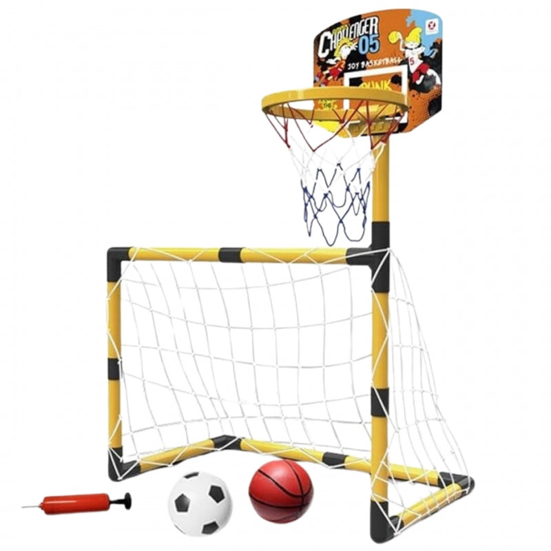 WOOPIE 2-in-1 Set Basketbal & Voetbaldoel + Ballen en Pomp