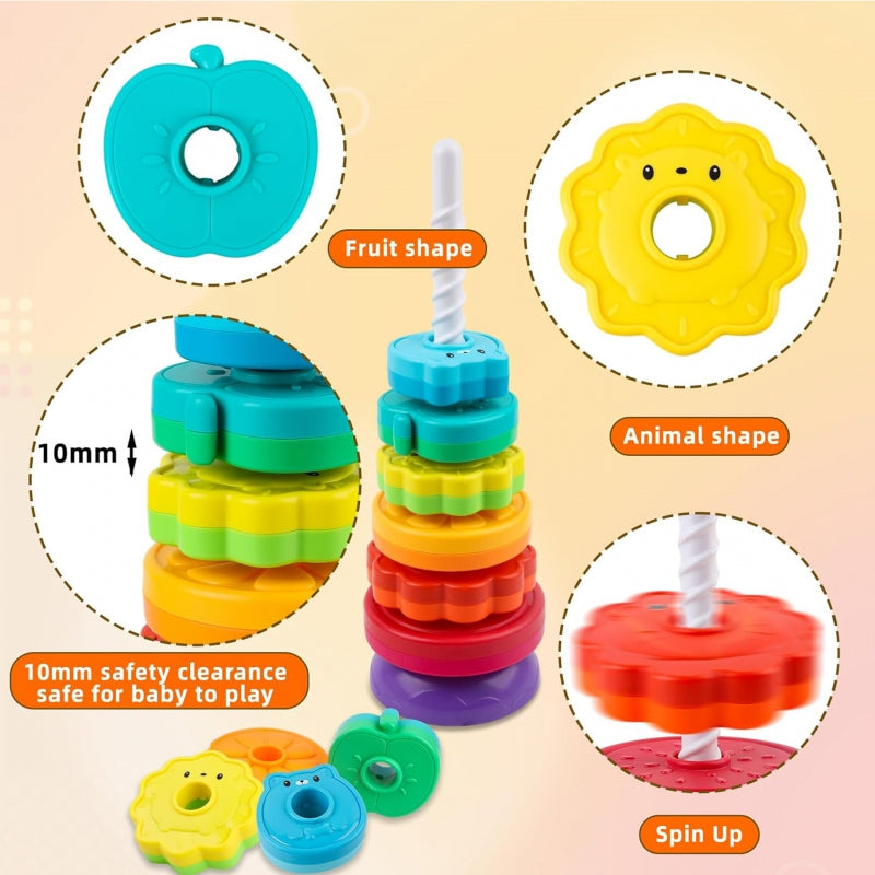WOOPIE Educatieve Stapeltoren Draaiende Dierentoren voor Baby's & Peuters