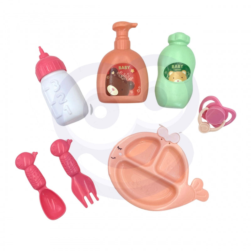 WOOPIE Baby pop 36 cm in kleding met Teddy Beer en eet Accessoires