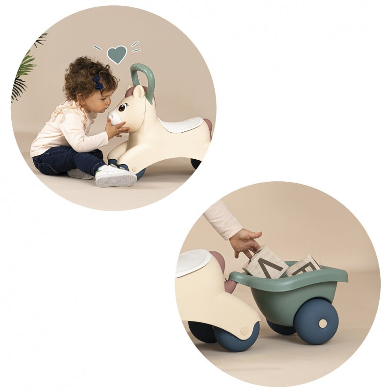 SMOBY Eerste Loopwagen Pony Ride-On met Aanhangwagen