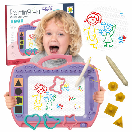WOOPIE Magisch Magnetisch Tekenbord Kleurrijk + Stempels + Patronen, Roze