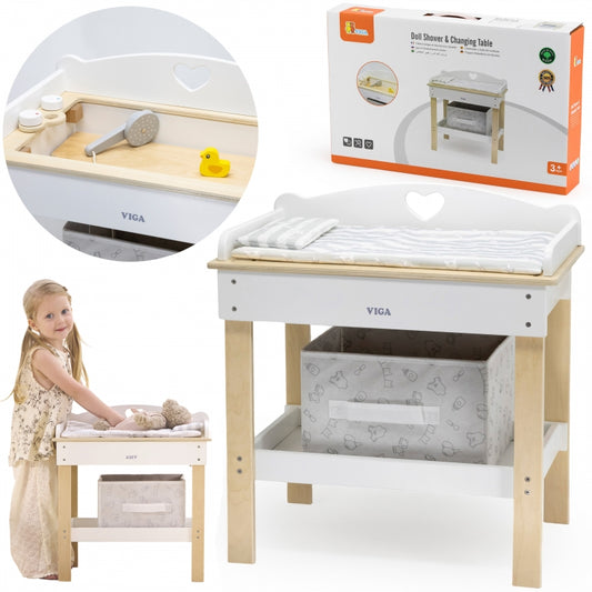 VIGA Houten Badkuip voor Poppen - Verschoontafel 2 in 1
