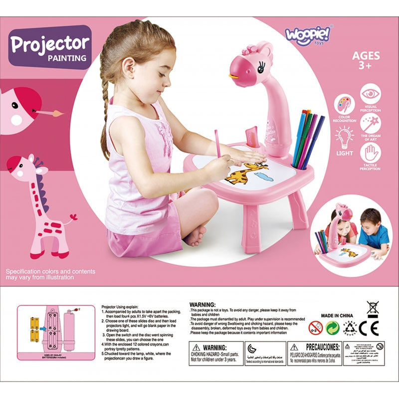 WOOPIE Roze Tekenbord met Projector - Thema Giraffe - Inclusief Stiften