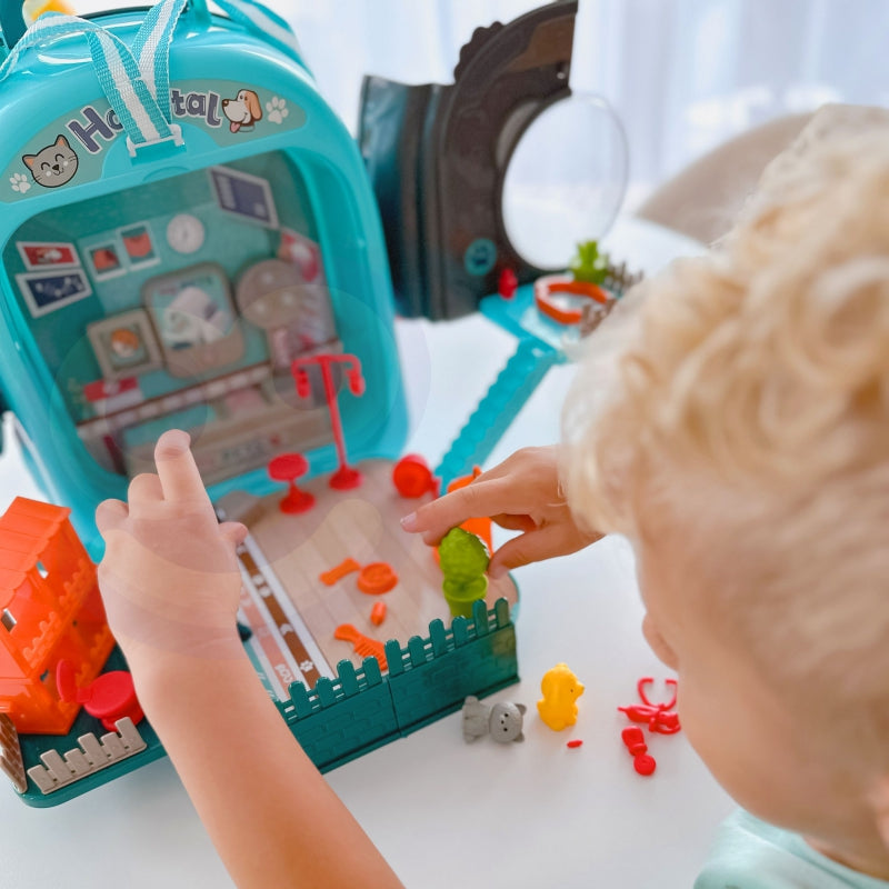 WOOPIE Speelgoed Kleine Dierenarts set met Huisje in een Rugzak en Hondje