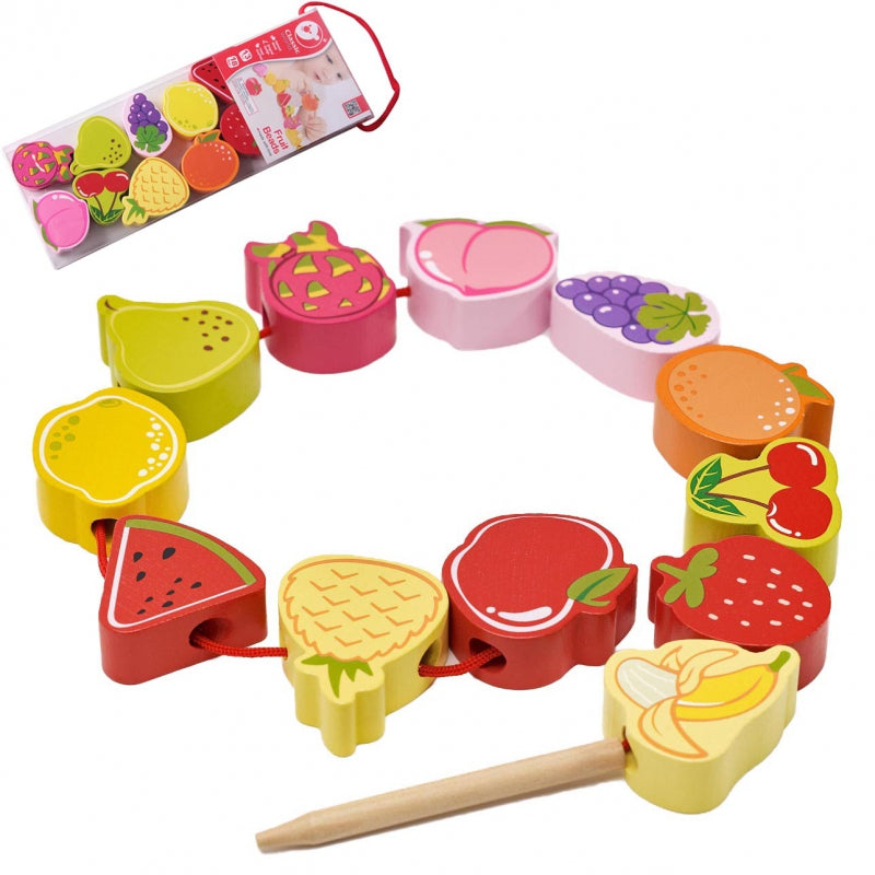 CLASSIC WORLD Houten Rijgblokken Groente en Fruit 13 stuks