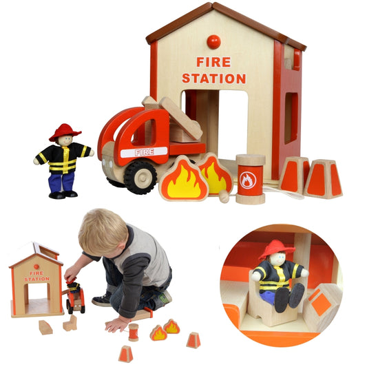 MASTERKIDZ Houten Mini Brandweerkazerne Speel Set