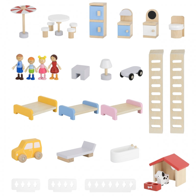 VIGA Houten Poppenhuisset met Poppen en Accessoires