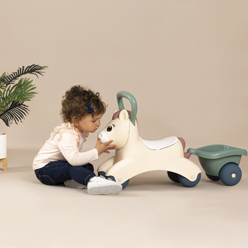 SMOBY Eerste Loopwagen Pony Ride-On met Aanhangwagen