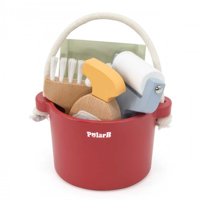 VIGA PolarB Houten Speelgoed Reinigingsset met Emmer, Borstel en Accessoires