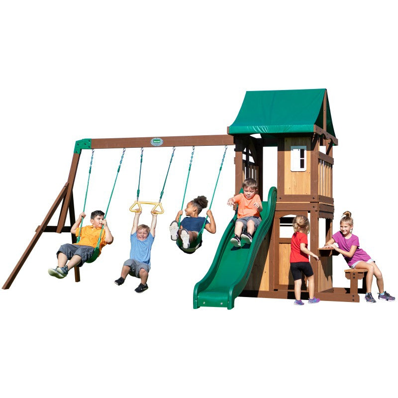 BACKYARD DISCOVERY Houten Speeltoestel Lakewood – Schommels, Glijbaan en Speelhuisje