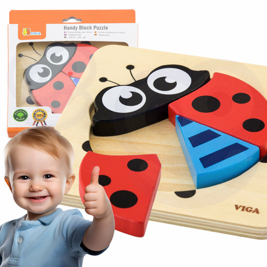 VIGA Eerste Houten Puzzel voor Peuters – Lieveheersbeestje