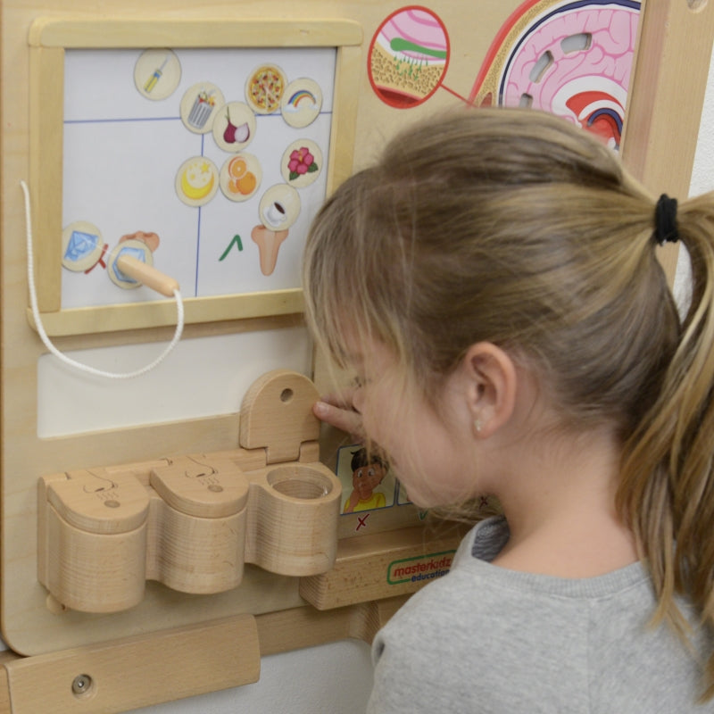 MASTERKIDZ Educatief houten muurwand, Paneel zintuigen - Montessori