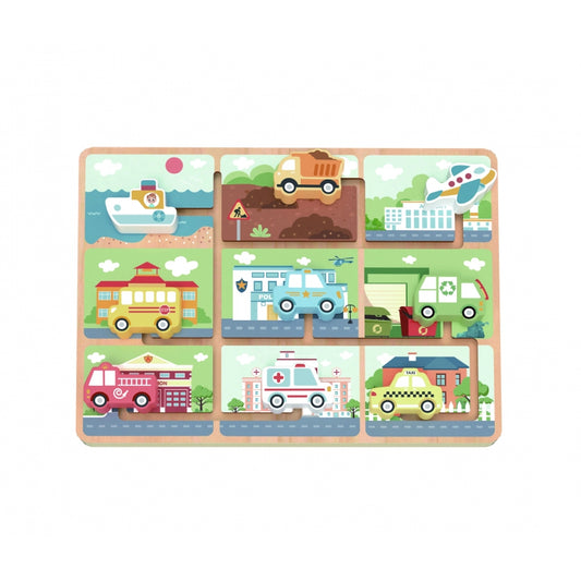 TOOKY TOY Houten Doolhof Voertuigen Puzzel