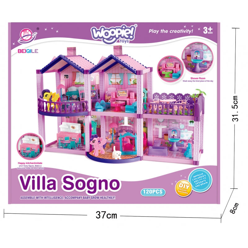 WOOPIE XL Speelgoed Poppenhuis - Roze en Paars - 120 stuks - Poppenhuizen