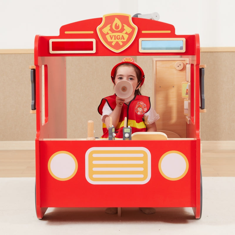 VIGA Brandweer Kostuum met Helm, Walkie-talkies 2 stuks, Megafoon & Zaklamp
