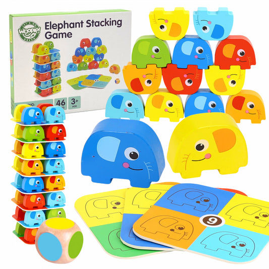 WOOPIE GREEN Olifant op Olifant Jenga puzzel - Behendigheidsspel - Jenga - FSC Gecertificeerd
