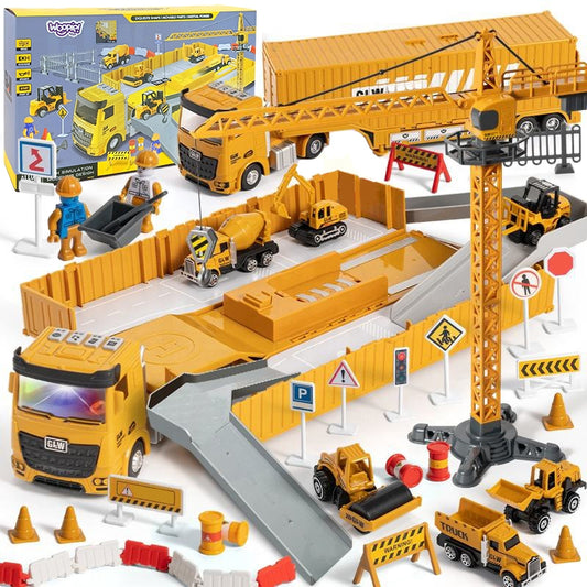 WOOPIE 6-in-1 Vrachtwagen Set Bouwkraan, Speelauto met Accessoires