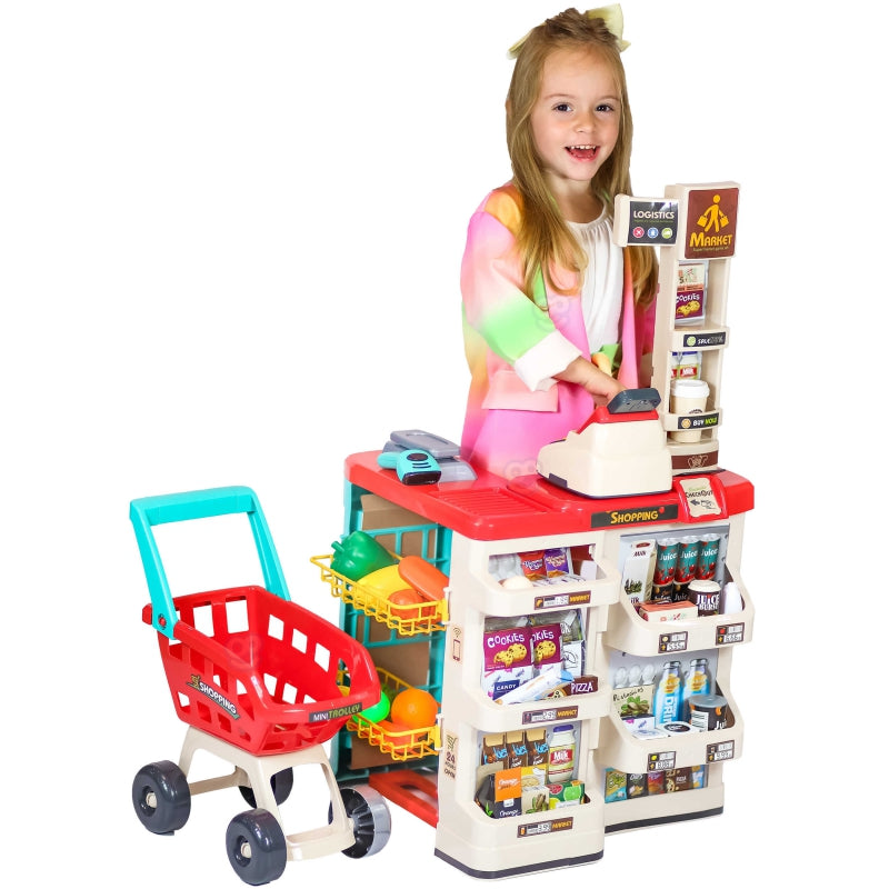 WOOPIE Speelgoed Supermarkt Speelwinkel met Winkelwagentje, Weegschaal, Kassa, Scanner + 48 Accessoires