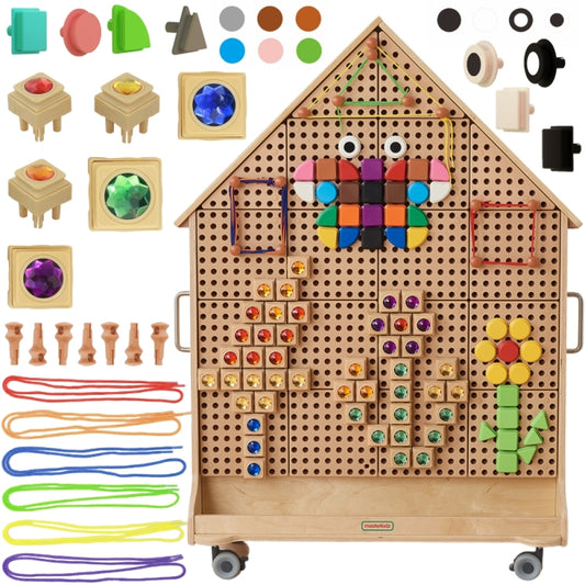 MASTERKIDZ Houten bouwstenen Bord Vrijstaand XXL in de Vorm van een Huis + Accessoires