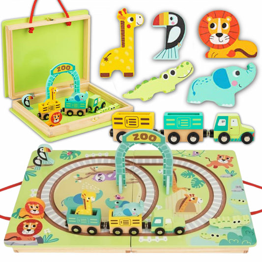 TOOKY TOYS houten trein dierentuin met magneten in koffertreinspoor