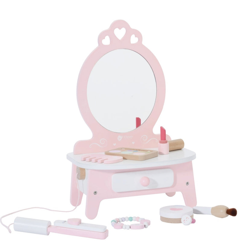 CLASSIC WORLD Houten kaptafel voor meisjes met spiegel + stijltang - 11 accessoires