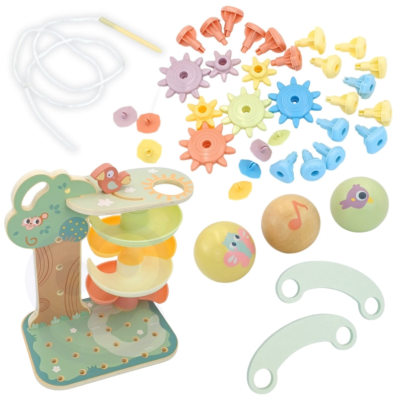WOOPIE GREEN 4-in-1 Kogelbaan, Activiteitenboom - Montessori speelgoed - FSC gercertificeerd
