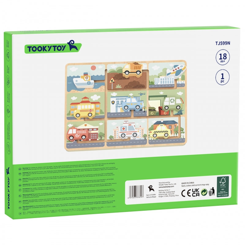 TOOKY TOY Houten Doolhof Voertuigen Puzzel