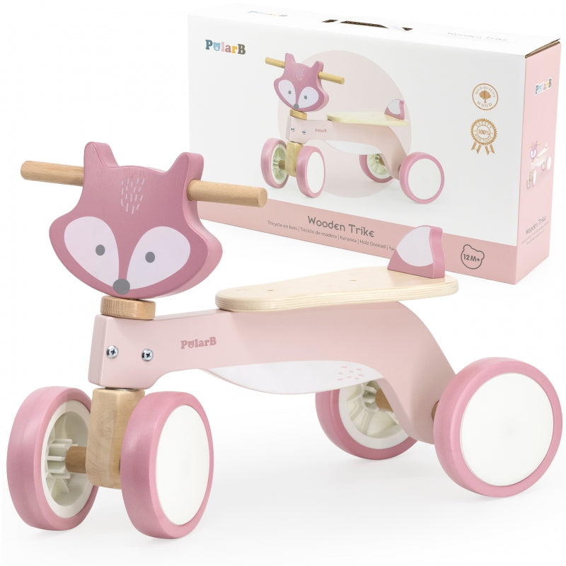VIGA PolarB Houten Vos Loopauto met Zachte Wielen - Roze