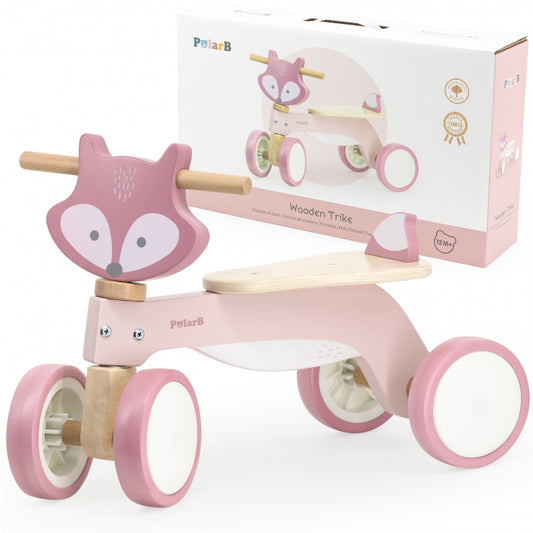 VIGA PolarB Houten Vos Loopauto met Zachte Wielen - Roze