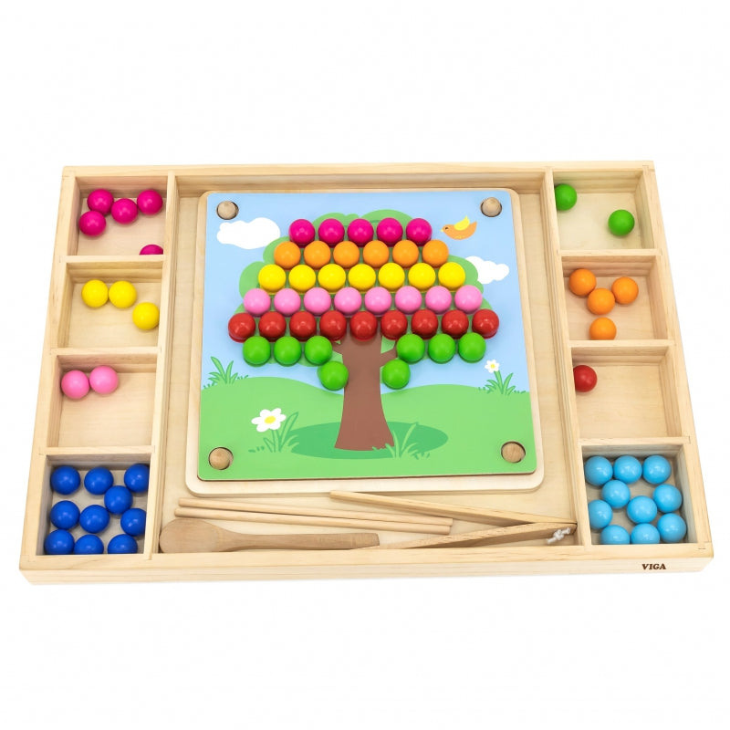 VIGA Houten Kralenspel "Pak en Match", Montessori Puzzel