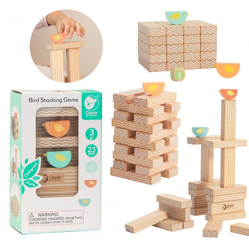 CLASSIC WORLD Vogels Blokken Stapelen Educatief Spel - 23 stuks