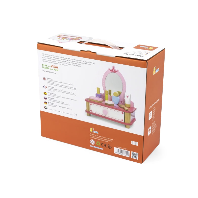 VIGA Houten Roze Make-uptafel met Spiegel + Accessoires
