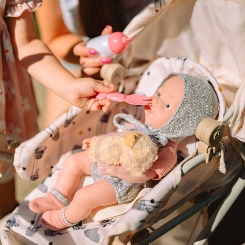 WOOPIE Baby pop 36 cm in kleding met Teddy Beer en eet Accessoires