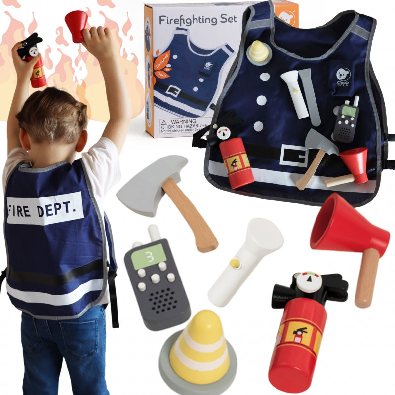 CLASSIC WORLD Kleine brandweerset met kostuum en gereedschap - 8 stuks