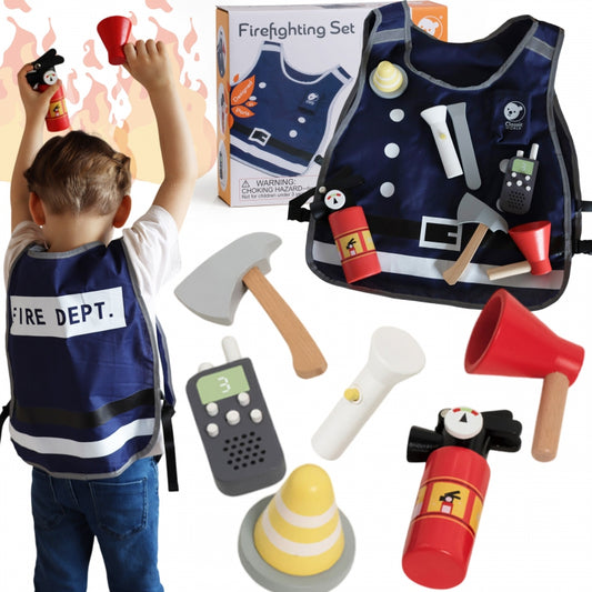 CLASSIC WORLD Kleine brandweerset met kostuum en gereedschap - 8 stuks